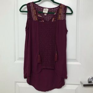 Marroon Shoulder Lace Tank Top